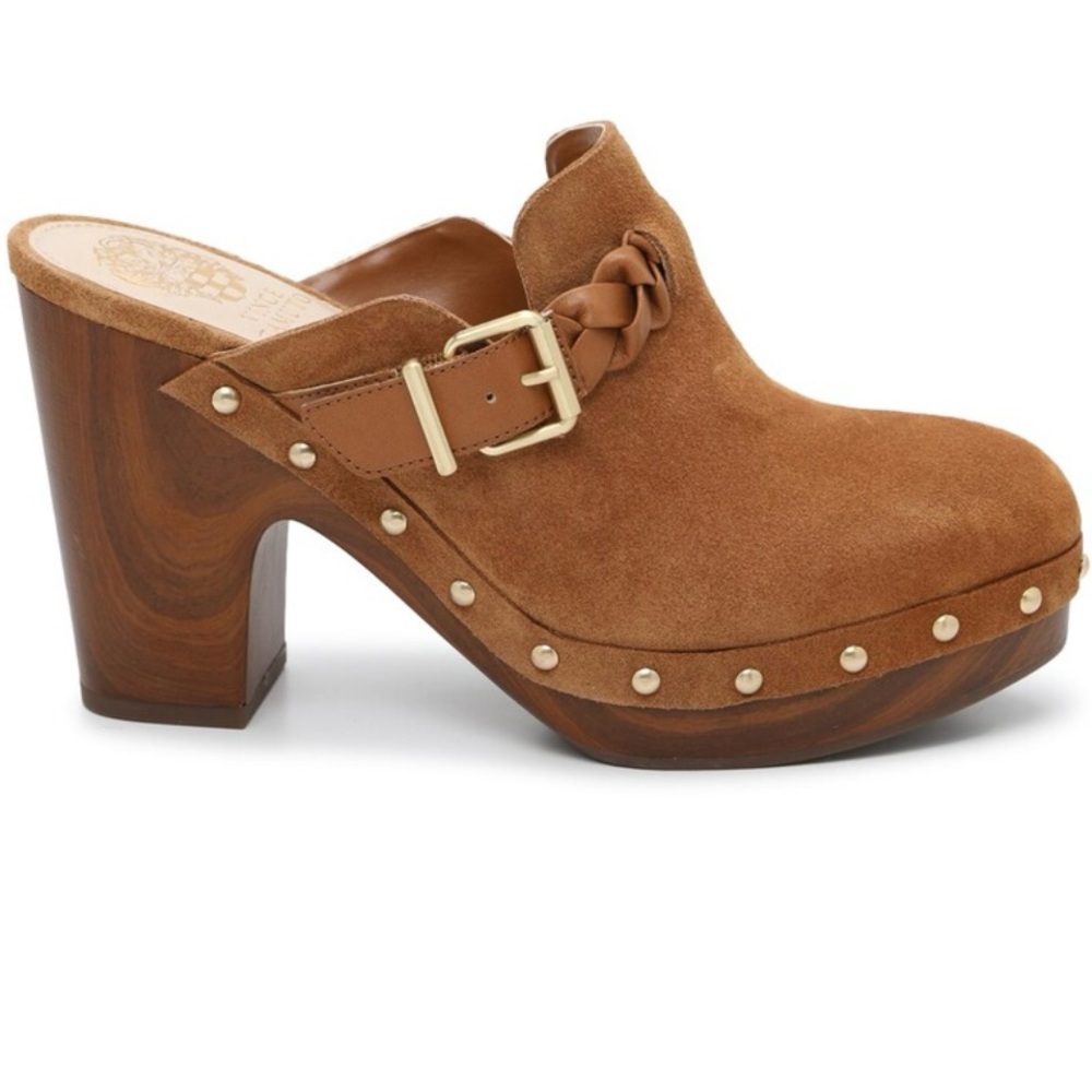 Vince Camuto Brown Suede Mules with Chunky Heel
